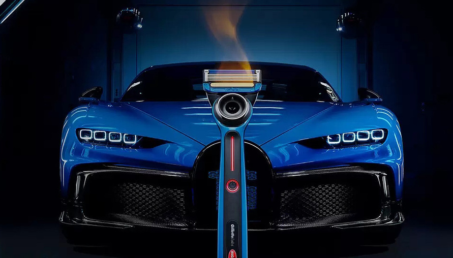 離億元超跑最近的一刻！Bugatti 攜手吉列 Gillette 推出限量刮鬍刀組，經典「凱龍」藍黑配色未免帥過頭了吧！
